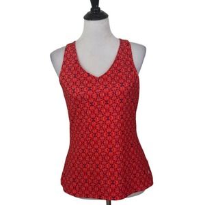 Columbia Shelf Bra Tank Top‎ Womens Size XS S Red Orange Geometric Print Active